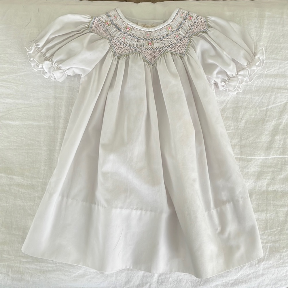 Rosalina White Pink Flowers Smocked 12mo Dress